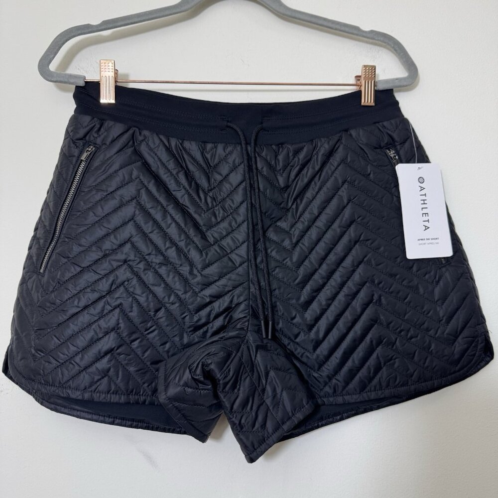 ATHLETA Apres Quilted Nylon Ski Hiking Shorts Size 6 Zip Pockets Black New